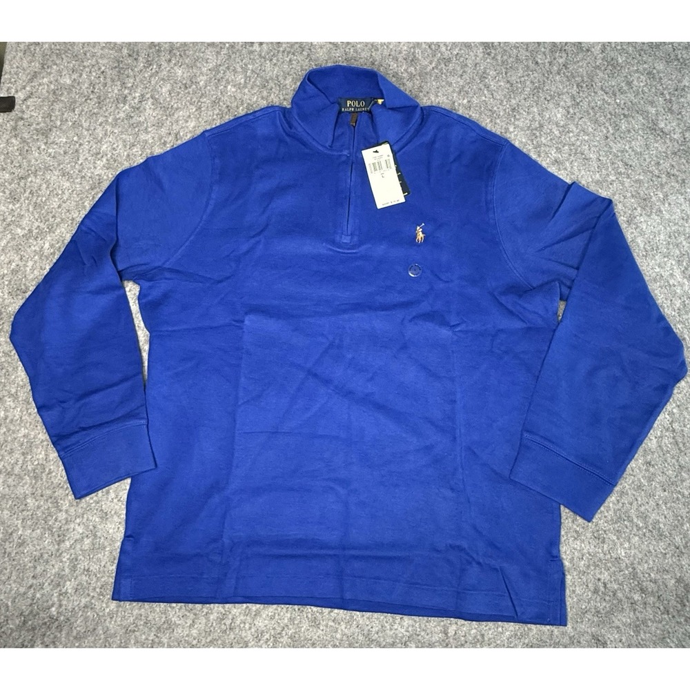Polo Ralph Lauren Estate-Rib Quarter Zip Mock Neck Pullover Sweater Blue Large